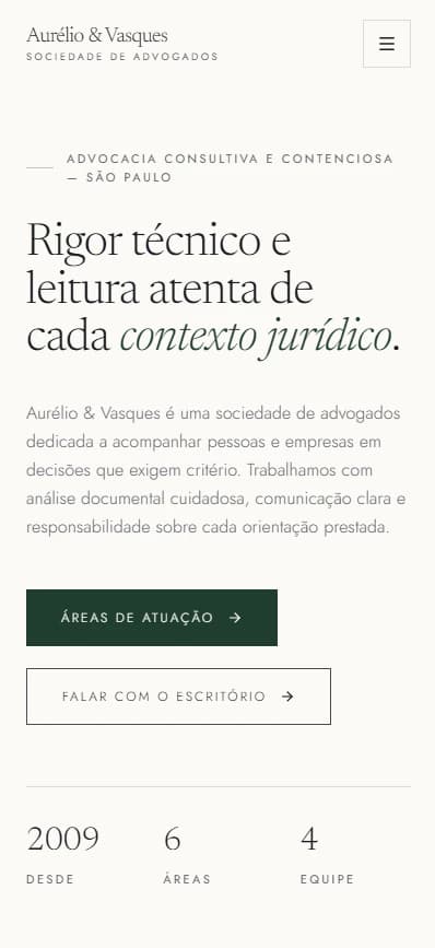 Preview mobile do template para advocacia