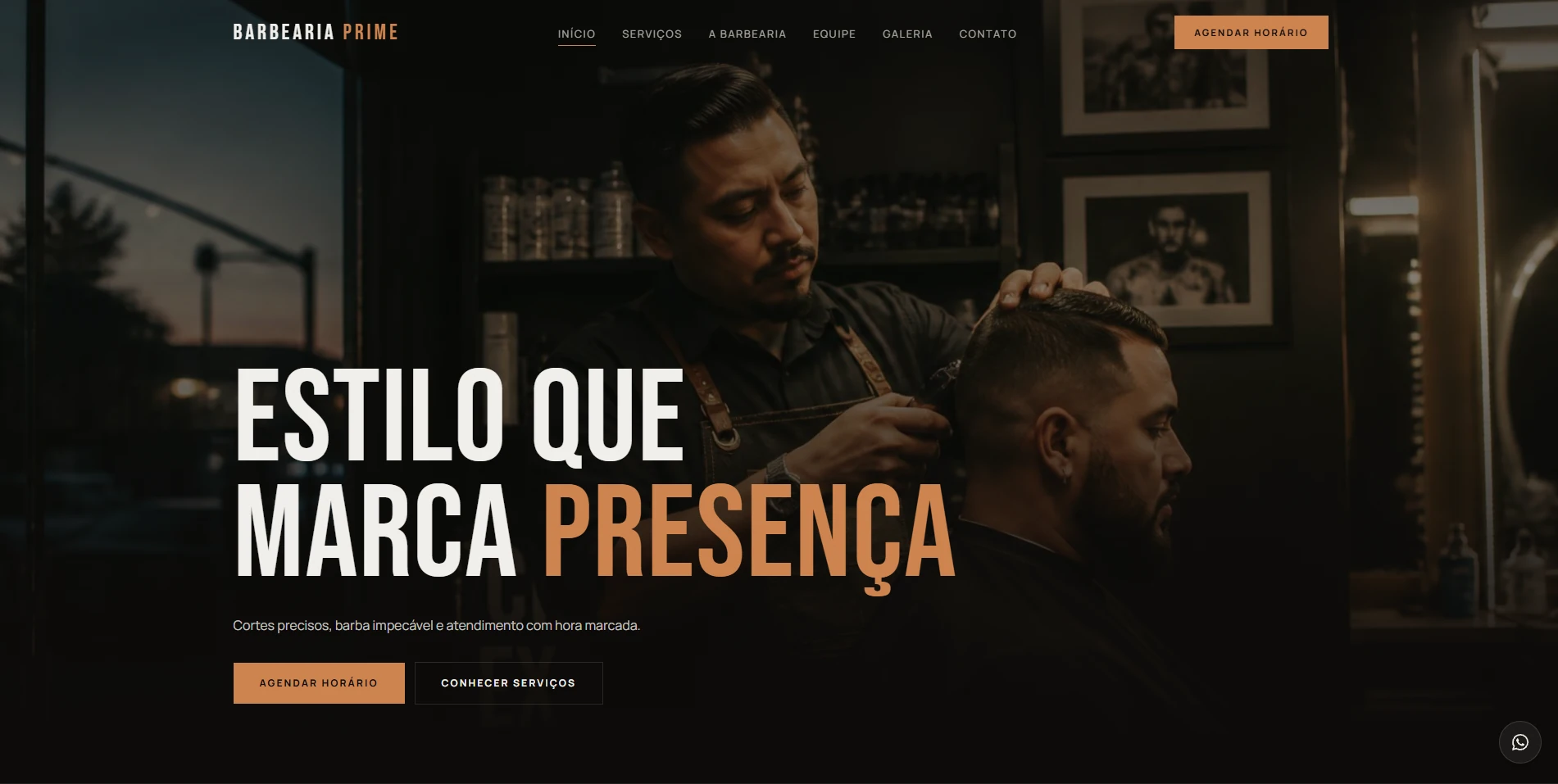 Preview desktop do template para barbearia