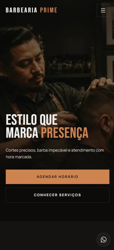 Preview mobile do template para barbearia