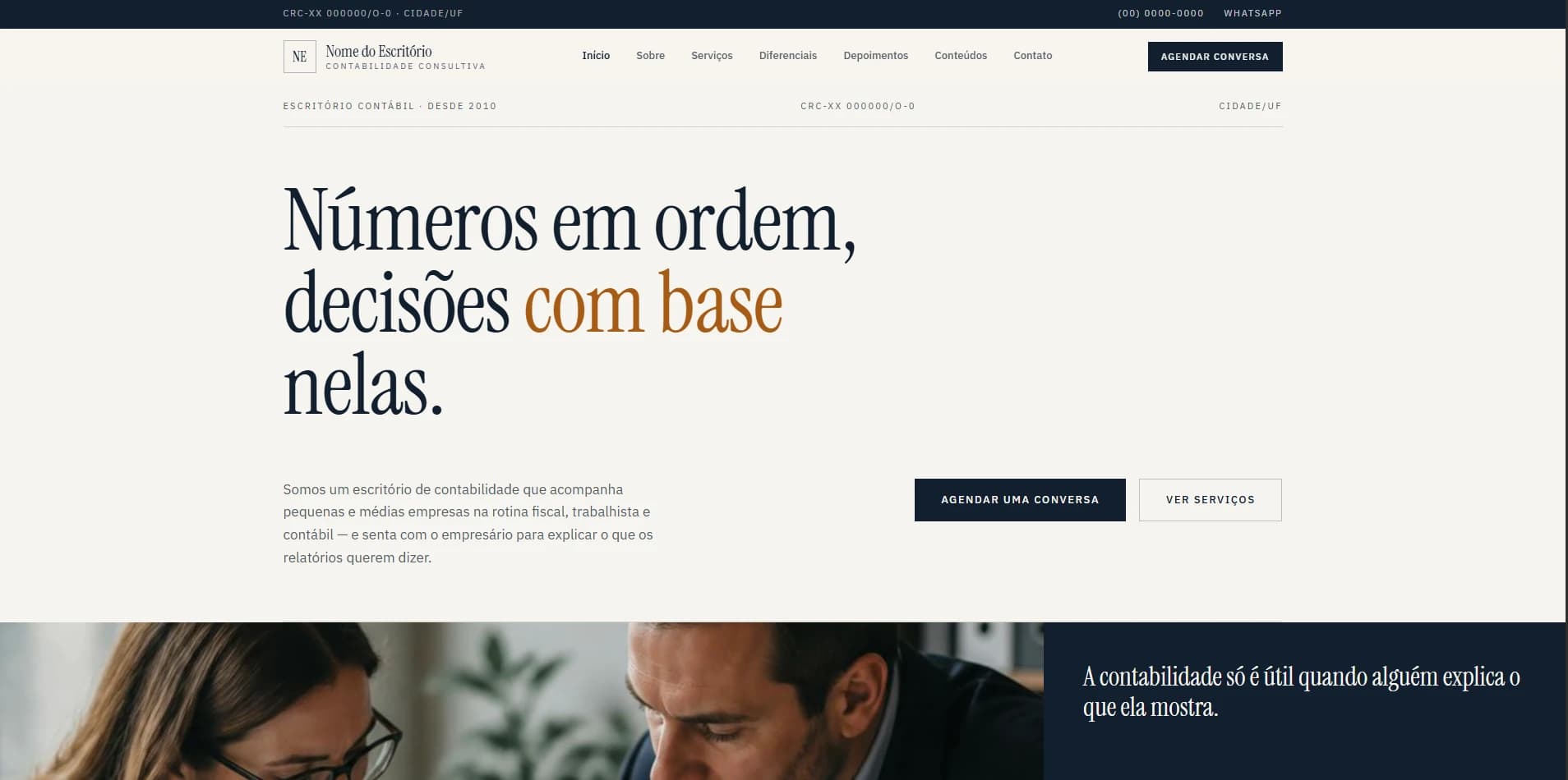 Preview desktop do template para contabilidade