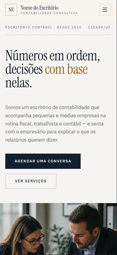 Preview mobile do template para contabilidade