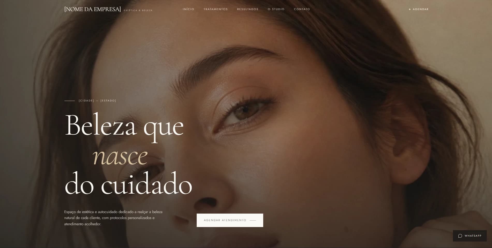 Preview desktop do template para estética e beleza