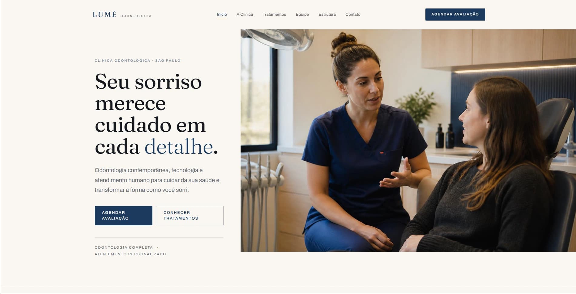 Preview desktop do template para odontologia