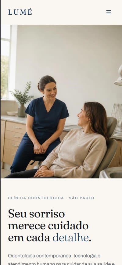 Preview mobile do template para odontologia