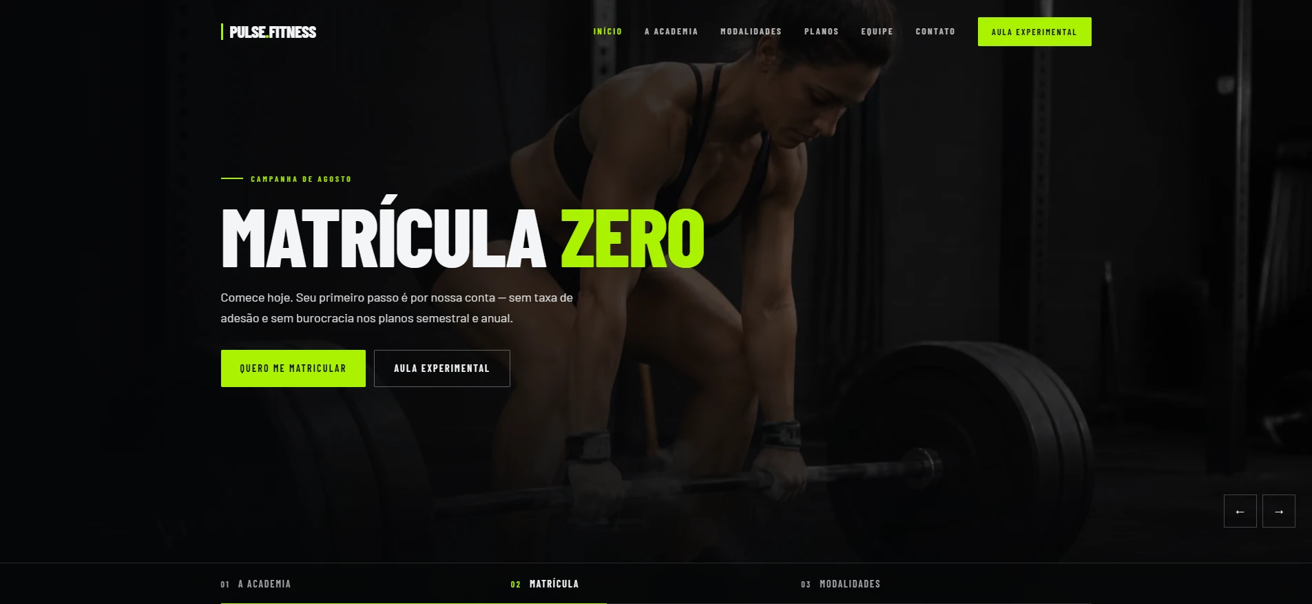 Preview do template para academia